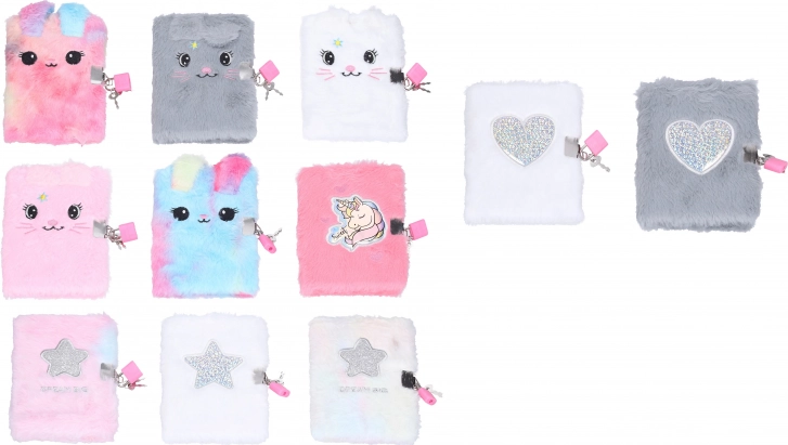 Diario con lucchetto, in peluche, 10,5 × 15 cm, 70 pagine non rigate