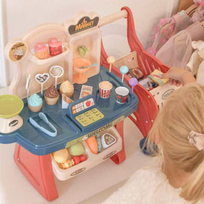 Supermercato con carrello della spesa per bambini