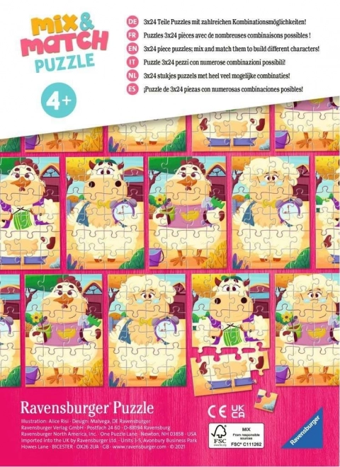 Ravensburger puzzle mix&match: i miei amici della fattoria 3x24 pezzi