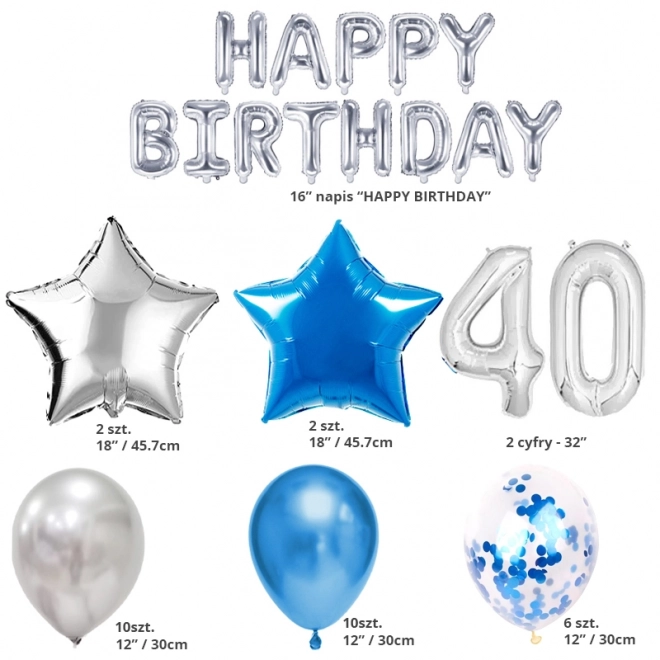 Set Palloncini Compleanno 40 Anni Argento Blu