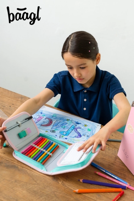 Astuccio Scolastico a Un Piano Arcobaleno Rosa