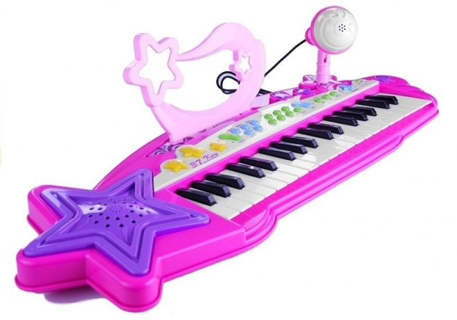 Tastiera musicale rosa con microfono e 37 tasti