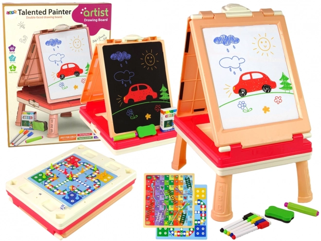 Tabellone Multifunzione Rosa per Bambini con Gioco Ludo