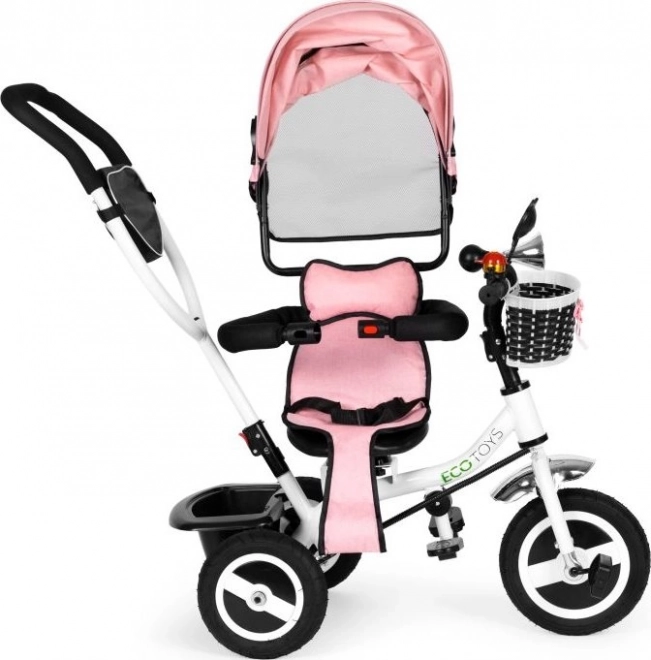 Triciclo con tettuccio rotante e ruote robuste rosa Ecotoys