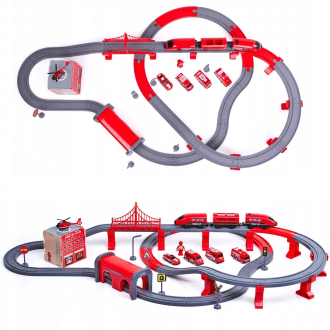 Gioco Ferrovia Elettrica Woopie con Pompieri e Elicottero - 92 Pezzi