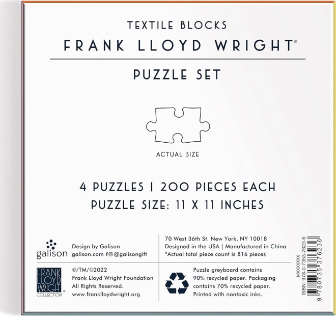 GALISON Puzzle quadrato Frank Lloyd Wright: Blocchi tessili 4x200 pezzi
