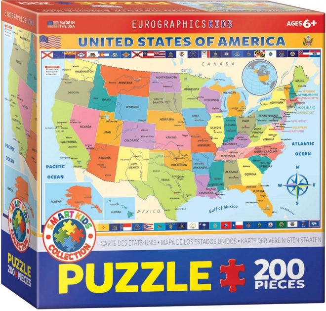 Puzzle Eurographics Mappa degli Stati Uniti 200 pezzi