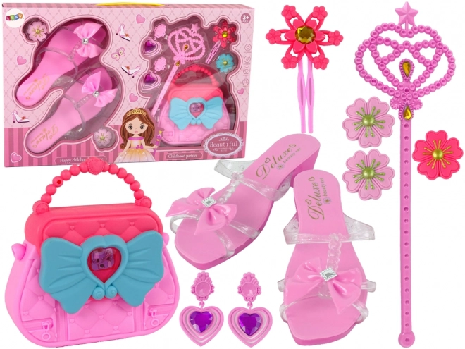 Set Bellezza Sandalo Borsa Rosa Fermagli