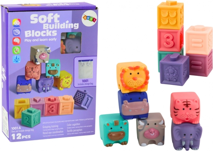 Blocchi educativi morbidi animali numeri colorati 12 pezzi