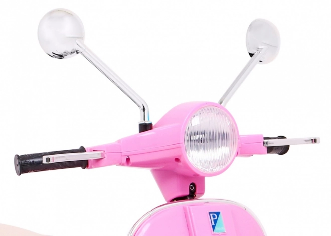 vespa elettrica per bambini rosa con ruote ausiliarie e audio