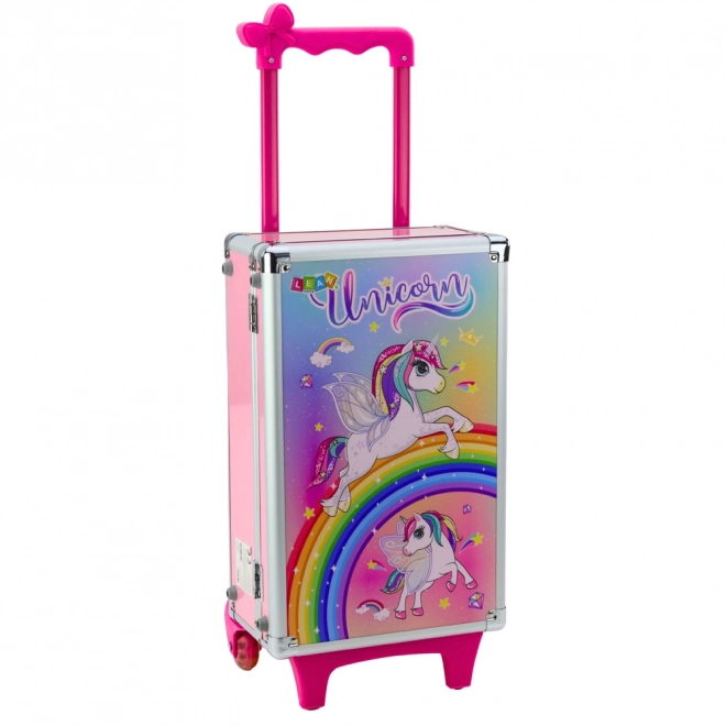 Set bellezza in valigia con ruote Unicorno rosa