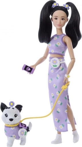barbie doppio outfit fiori – bambola con cagnolino e accessori
