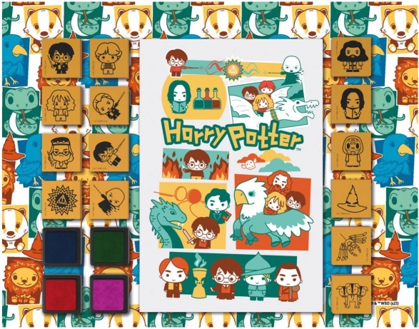 Timbri divertenti con blocco HARRY POTTER – set in gommapiuma con 14 timbri e 4 tamponi colorati