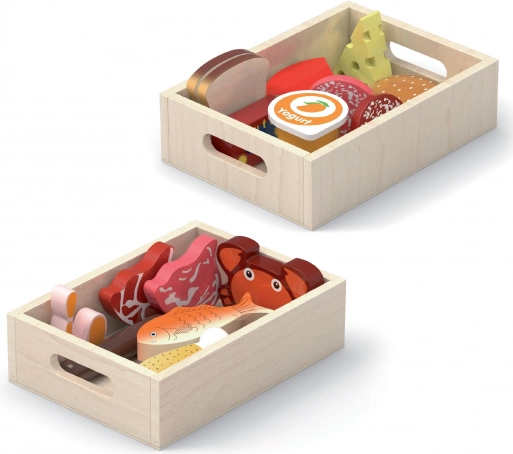 Set di alimenti in legno negli armadietti - VIGA