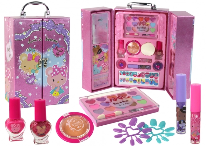 Set cosmetico per trucco e unghie in valigetta rosa