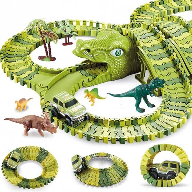 Grande pista di dinosauri con auto e figurine