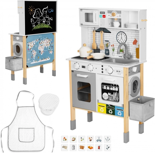Cucina interattiva in legno 9 in 1 con lavatrice e lavagna Woopie Green