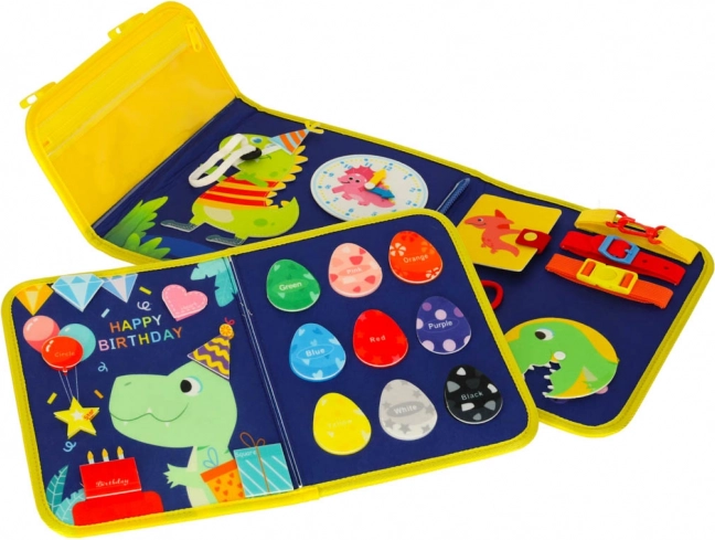 Tavola sensoriale manipolativa Montessori con tema di dinosauro blu