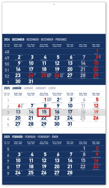 Calendario da parete tre mesi blu 2025