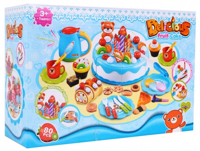 Set festa per bambini 3+ blu con torta, dolci e candela interattiva 80 pezzi