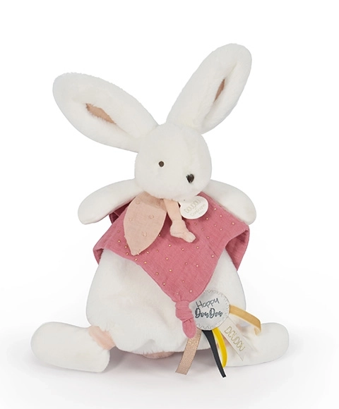 Doudou coniglietto di peluche con copertina rosa antico 25 cm