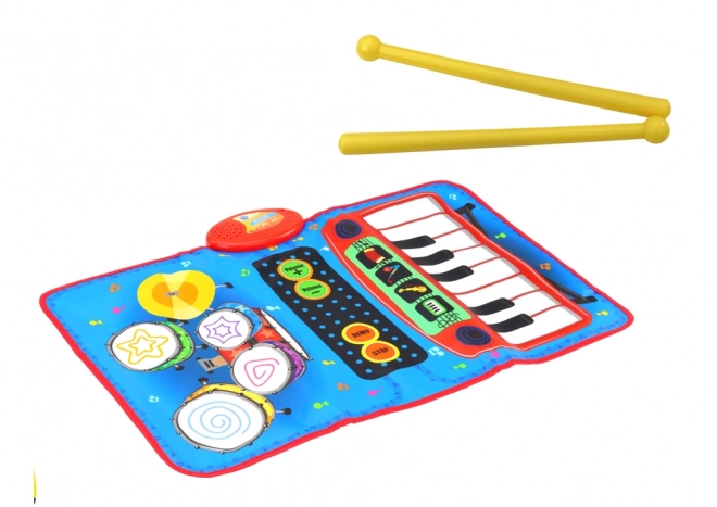 Tappeto musicale interattivo 2 in 1 con batteria e pianola