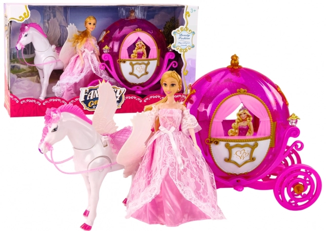 Carrozza con Cavallo e Bambola Principessa Set Pegaso Rosa