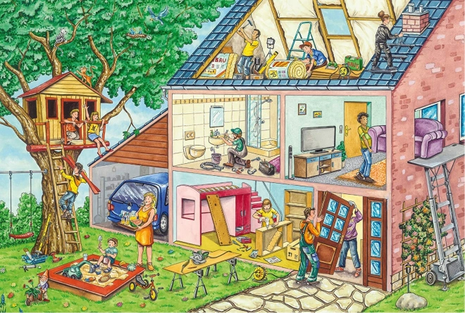 Motivo colorato della casa e della casetta sull’albero