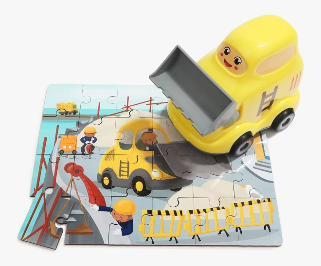 2 in 1: puzzle in legno e bulldozer per giocare