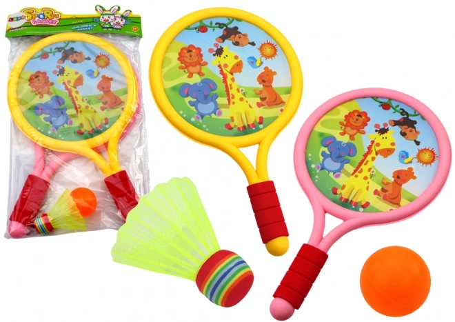 Racchette Badminton Bambini Animali Giallo Rosa