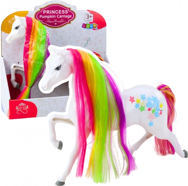 Cavallo delle fiabe bianco con criniera arcobaleno