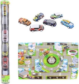 Set di macchinine in metallo con tappeto da gioco