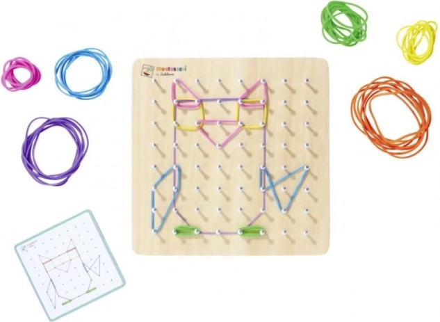 Tavola geometrica Montessori con elastici colorati