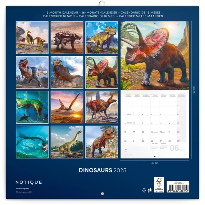 Calendario con note Dinosauri 2025