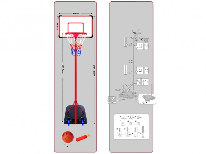 Tabellone da basket con palla e pompa