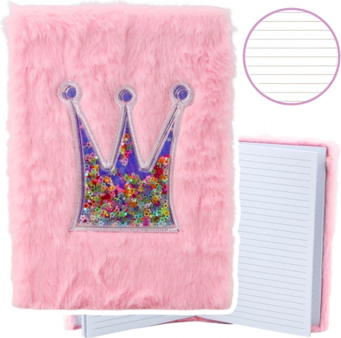 Taccuino in peluche Corona con coriandoli Rosa A5