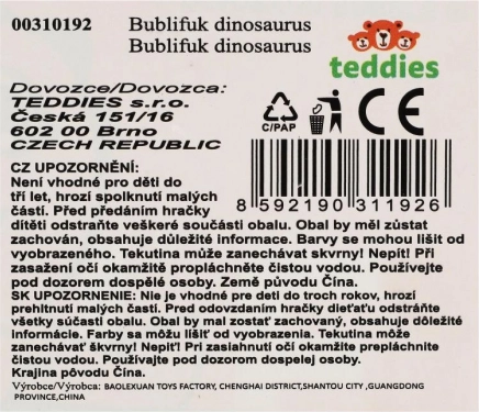 Bolle di sapone dinosauro 40ml plastica