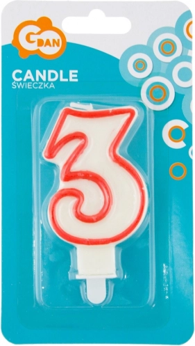 Candela per torta numero 3 con bordo rosso GODAN