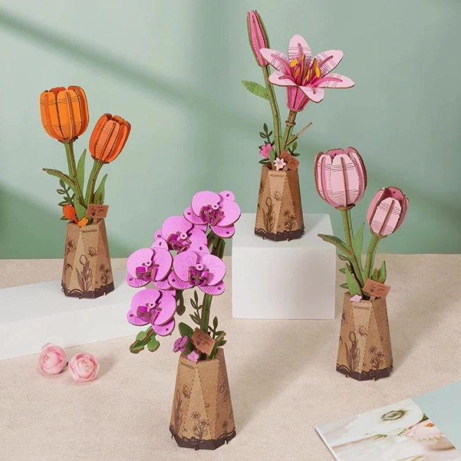 Puzzle 3D in legno tulipano rosa