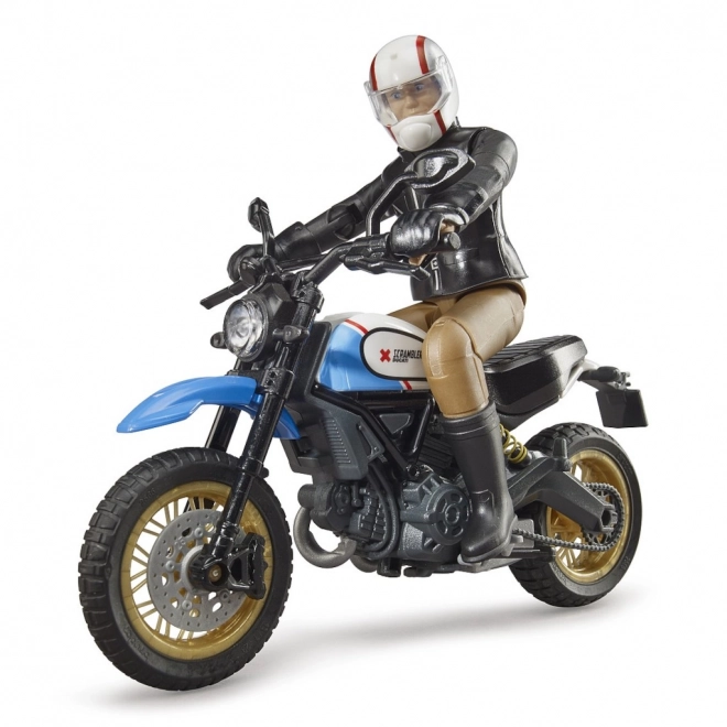 Bruder motocicletta Ducati Scrambler Cafe Racer con pilota