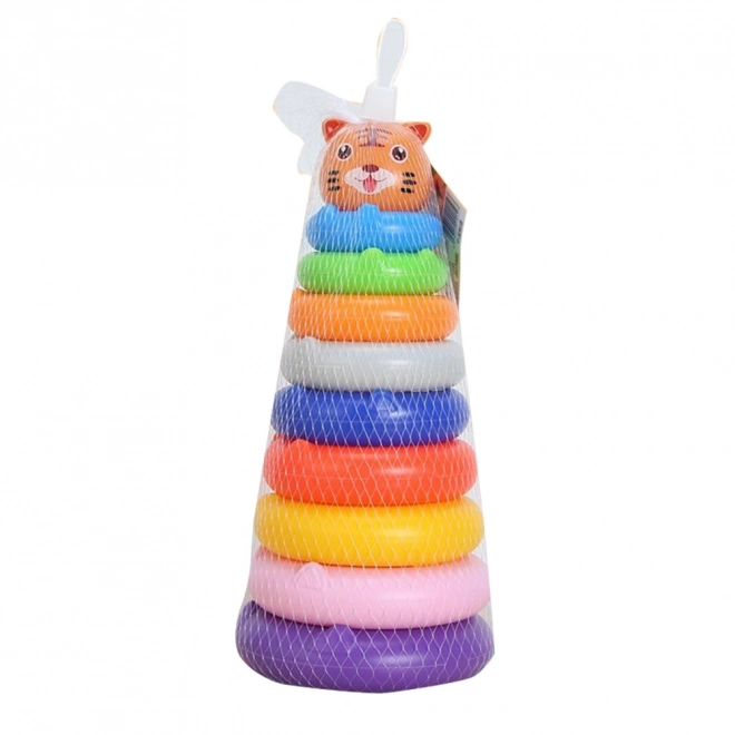 Piramide colorata con anelli e adesivi animali Tigre