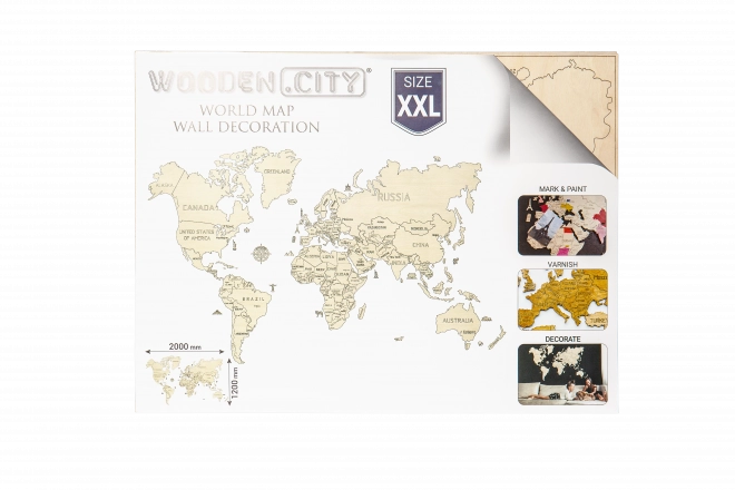 Mappa del mondo 3D da parete in legno XXL colori naturali
