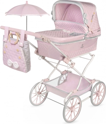 Passeggino pieghevole per bambole con navicella e parasole Sophie 90 cm