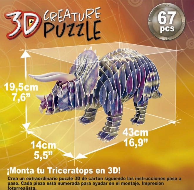 Puzzle 3D Triceratopo 67 pezzi