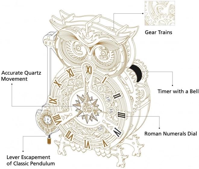 Puzzle 3D in legno Robotime Rokr Orologio da tavolo con timer Gufo 161 pezzi