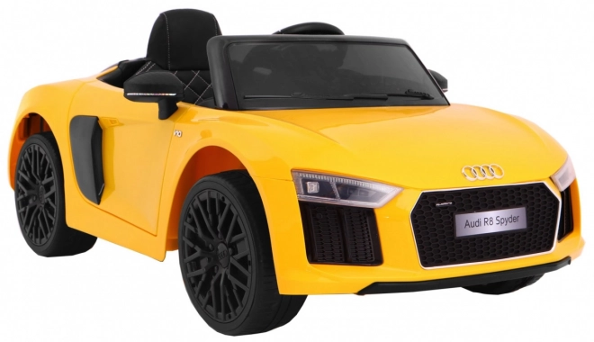 Audi R8 Spyder pacco batteria Giallo + Telecomando + EVA + Avvio lento + Radio MP3 + LED