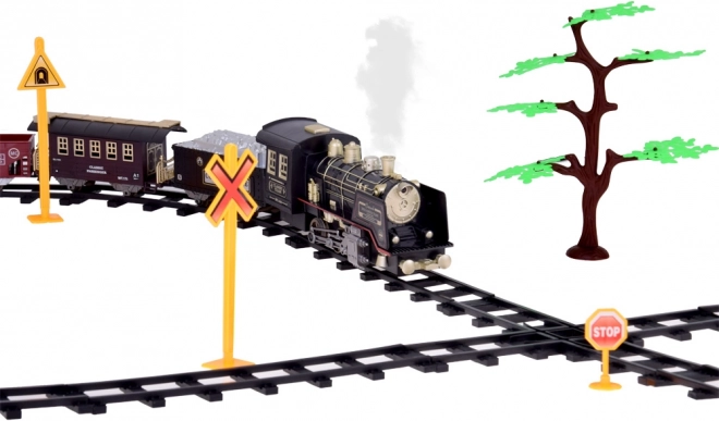Grande treno retrò con locomotiva a controllo remoto con luce e vapore