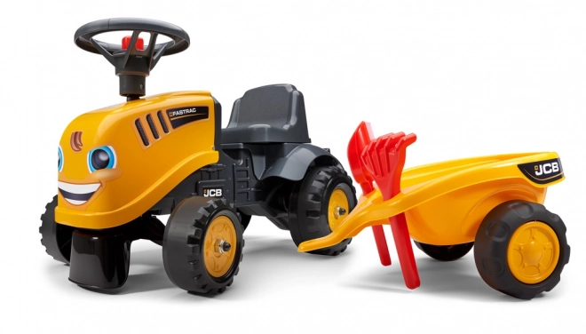 Odrážedlo Baby JCB giallo con rimorchio e pala