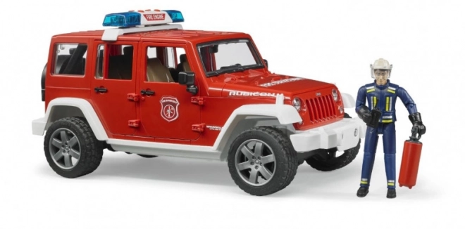 Jeep antincendio rosso con pompiere e accessori