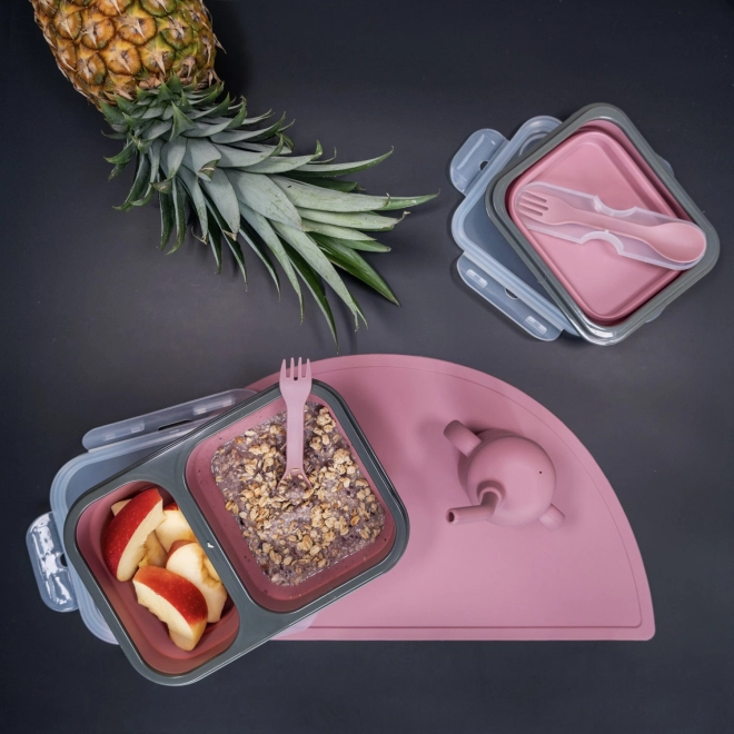 Scatola porta pranzo in silicone con posate Old Pink grande